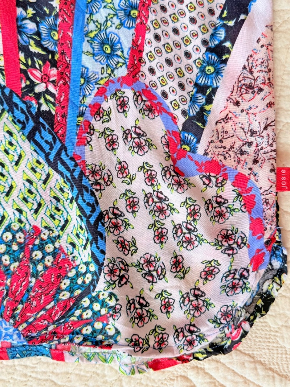 Josie Natori Boho Patchwork Flowy Resortwear V-Neck Kimono Tunic Sz XL - Picture 12 of 17